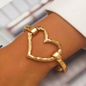 Gold Heart Bangle Bracelet